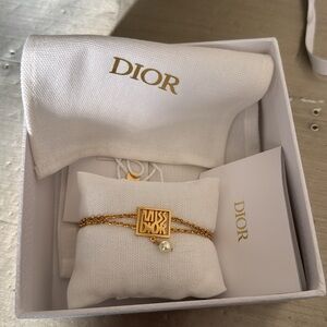Christian Dior miss dior pearl drop bracelet logo gold jewelry with box
